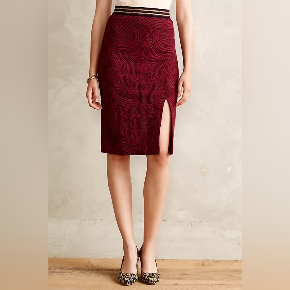 Anthropologie Maeve Slit Paisley Jacquard Pencil Skirt Office Siren Corporate